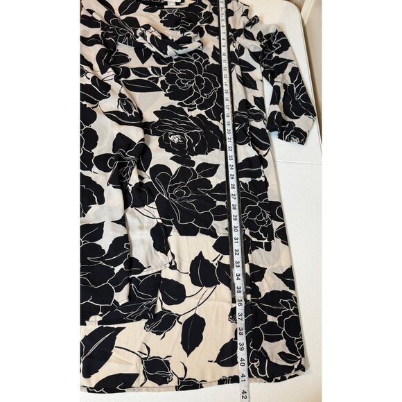 Joseph Ribkoff Black Cream Floral Tunic Top Layered Hem Long Sleeve Size 14 - Picture 8 of 10
